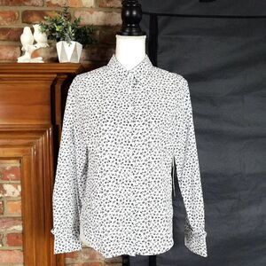 Court & Rowe White Black Mini Floral Print Button Up Blouse